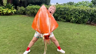 🏝️오키나와 초대왕 오징어를 손질해서 회떠먹어보쟈!!!!!