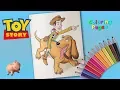 Coloring Sheriff Woody Woody is riding a dog Toy story Coloring Pages for kids