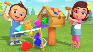 Learn Shapes with Little Baby 🏠 | Wooden Slider House Toy Color Learning Fun Educational 3D Cartoons
