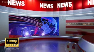 3d virtual news studio background with desk newsroom background