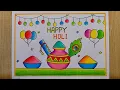 Holi drawing easy Happy Holi poster drawing Holi festival drawing Holi special Card drawing