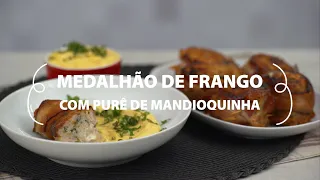 Medalhão de frango com purê de mandioquinha