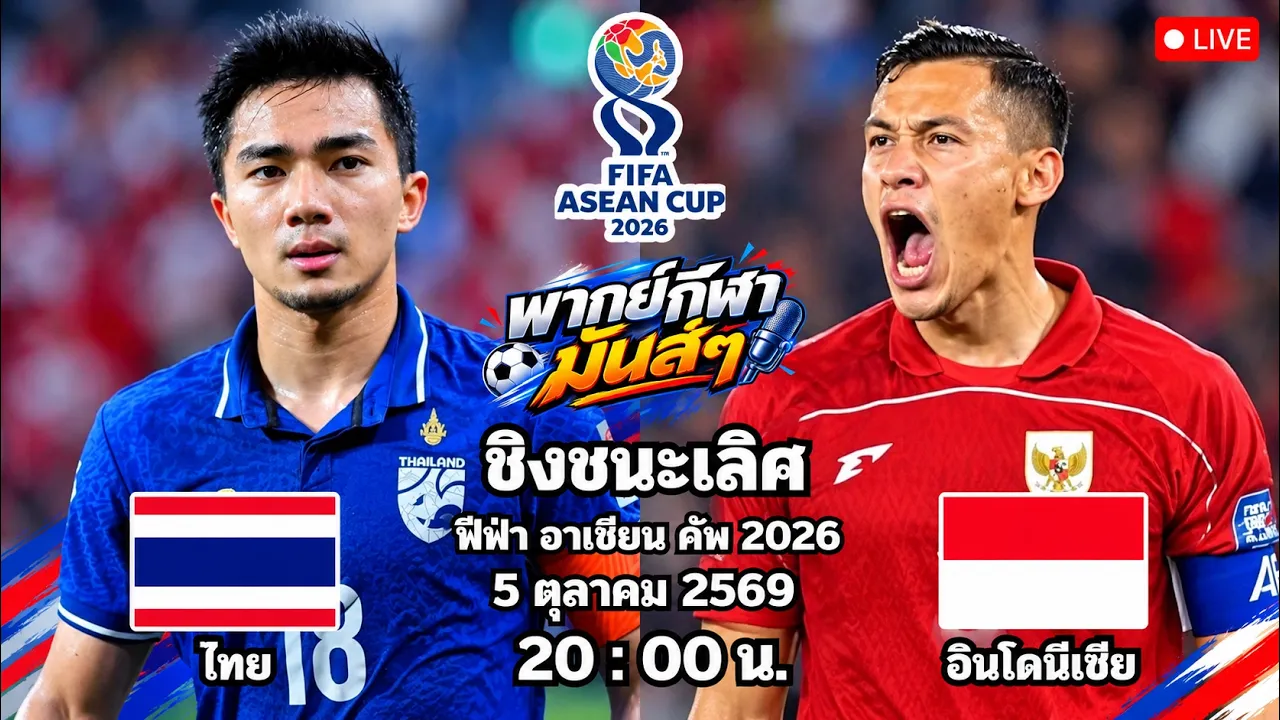 🔴เชียร์บอล ชิงแชมป์ : ไทย 🆚 อินโดนีเซีย : ฟีฟ่า อาเซียน คัพ 2026 2026-10-05 13:56
