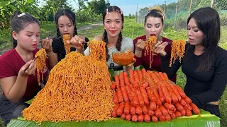 Amazing cooking yummy spicy noodles and hotdogs recipe | Amazing video