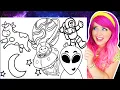 Coloring Outer Space Coloring Pages Aliens Planet Astronaut Moon Markers Crayons