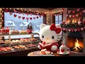 Hello Kitty Valentine s Bakery Ambience Cozy Winter Cafe Relaxing Fireplace Snowfall