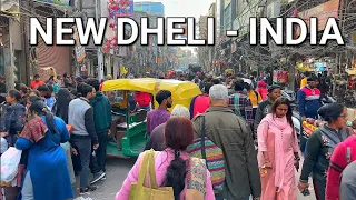 New Delhi Paharganj - Walking EXTREMLY BUSY Streets India Walking Tour 4K R