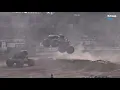 Flying monster truck tire destroys car at Kitsap County Fairgrounds