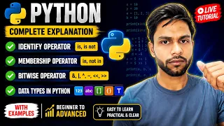 Python Operators Data Types Explained Identify Membership Bitwise Operators Python Tutorial