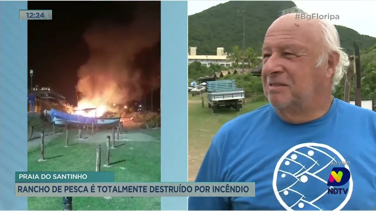 Rancho de pesca é totalmente destruído por incêndio em Florianópolis
