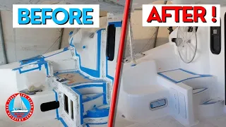 Finishing Till It’s Done Right // Flow Coat Spraying Catamaran Cockpit Ep281