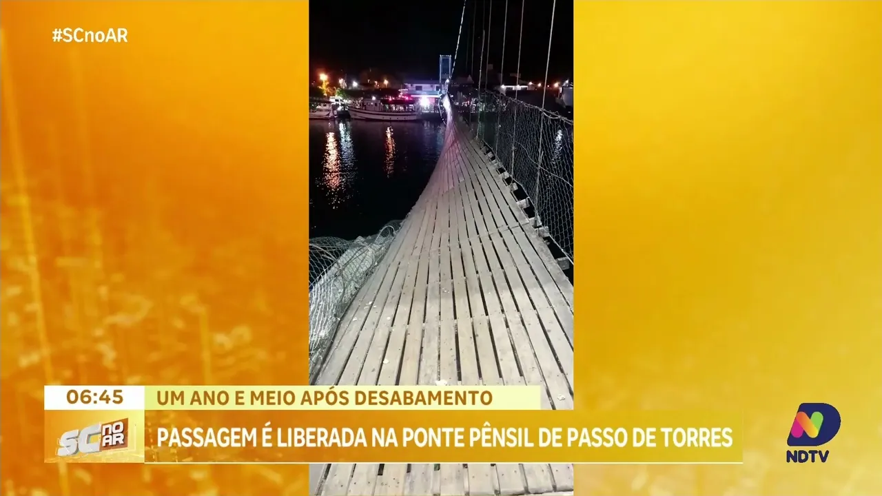 Passagem é liberada na ponte pênsil de Passo de Torres um ano e meio após desabamento