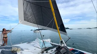Sailing with the new screecher, checking out of thailand and an awesome dive site.