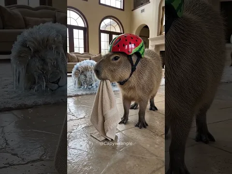 Cute Capybara Tries to Save Friend From Ice 😂❄️