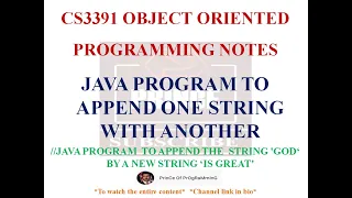 JAVA PROGRAM TO APPEND ONE STRING WITH ANOTHER CS3391 OBJECT ORIENTED PROGRAMMING NOTES