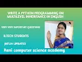 python program on multilevel inheritance in English b tech students jntuh updates