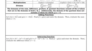Add Subtract Multiply and Divide Functions 6 5 Algebra 2