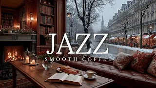 Cozy Winter Jazz Lounge ❄️ Relaxing Coffee Shop Ambience | Snow Cafe Piano Smooth Jazz