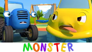 Blue Tractor on Playground | The Machine Monster | Cartoons and Cars for Kids
