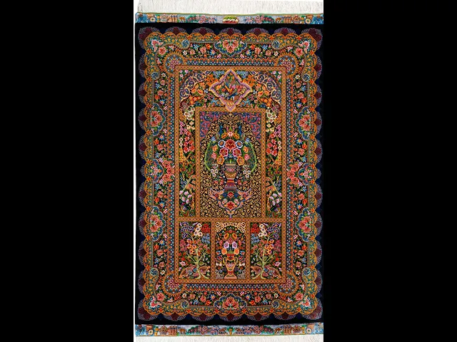 Arbal Workshop Medallion (Rachak Toranj) Multi x Navy 81x125cm (ID8018)