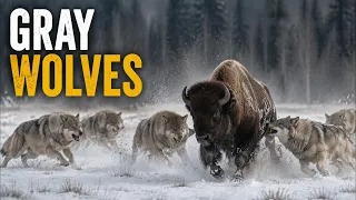 Gray Wolves Vs 1 Ton Bison Epic Winter Survival Hunt #graywolf #bisonhunt #wildlife #nature