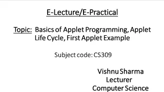 CS309 Basics of Applet Programming Applet Life Cycle First Applet Example