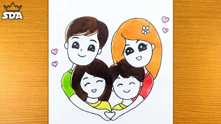 Family Drawing Easy How To Draw Simple Family Family With 4 Members Family Easy Drawings 