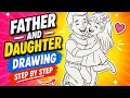 Father and daughter love outline pencil drawing pencil drawing