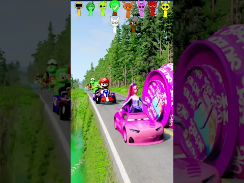 Barbie & Crazy Frog & Spiderman & Train & Gummy Bear & Squid Game VS  in BeamNG.Drive