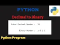 Decimal to Binary Number python code