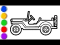 How to Draw a Jeep Coloring Pages for Kids Colored Markers for Children