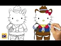 How To DRAW HELLO KITTY As American Cowgirl
