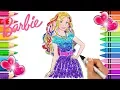 Barbie Rainbow Sparkle Dress and Rainbow Hair Coloring Page Barbie Coloring Book Glitter Art