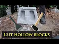 Splitting a hollow retaining wall block with a chisel