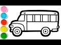 Skolebus med elever, der tegner, maler, farvelægger for børn | Lær nem tegning #350