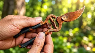 Aged hands and rusty pruning shears - simple restoration