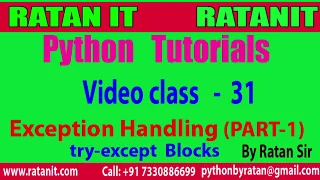 Python Tutorial class-31 Exception Handling PART-1 try-except Blocks By Ratan sir