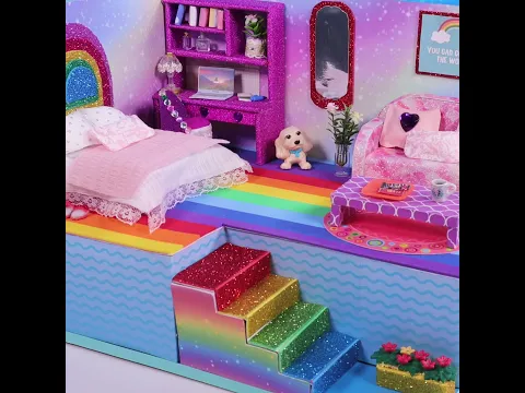 DIY Miniature Rainbow Cardboard House 🌈 #Shorts