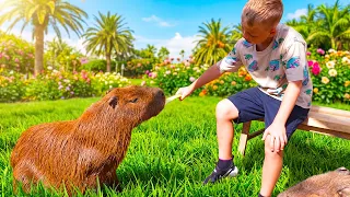Gaby and Alex feed a real Capybara - giant guinea pig