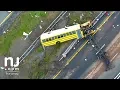 School bus accident scene on Route 80 captured by drone