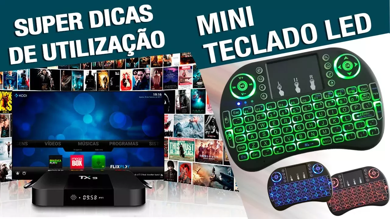 CONTROLE E TECLADO LED ( ILUMINADO) COM MOUSE PARA TV BOX SMART TV