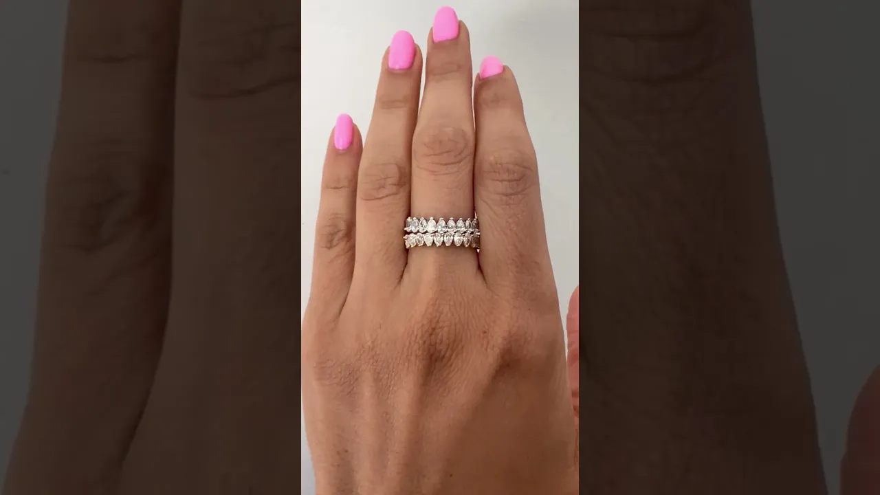 14K Gold Pear Cut Three Quarter Way Eternity Modern Prong Set Lab Grown Diamond Wedding Band Ring