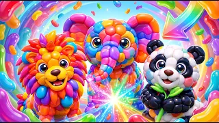 Long Slide Game With Cow Elephant Gorilla Hippopotamus Tiger - 3d Animal Game - Funny 3d Animals