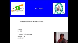 Introduction to Python Python SNS Institutions