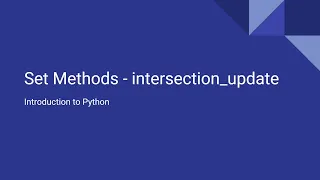 Introduction to Python - Set Methods