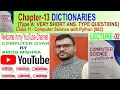 Ch 13 Dictionaries Very Short Answer based Questions