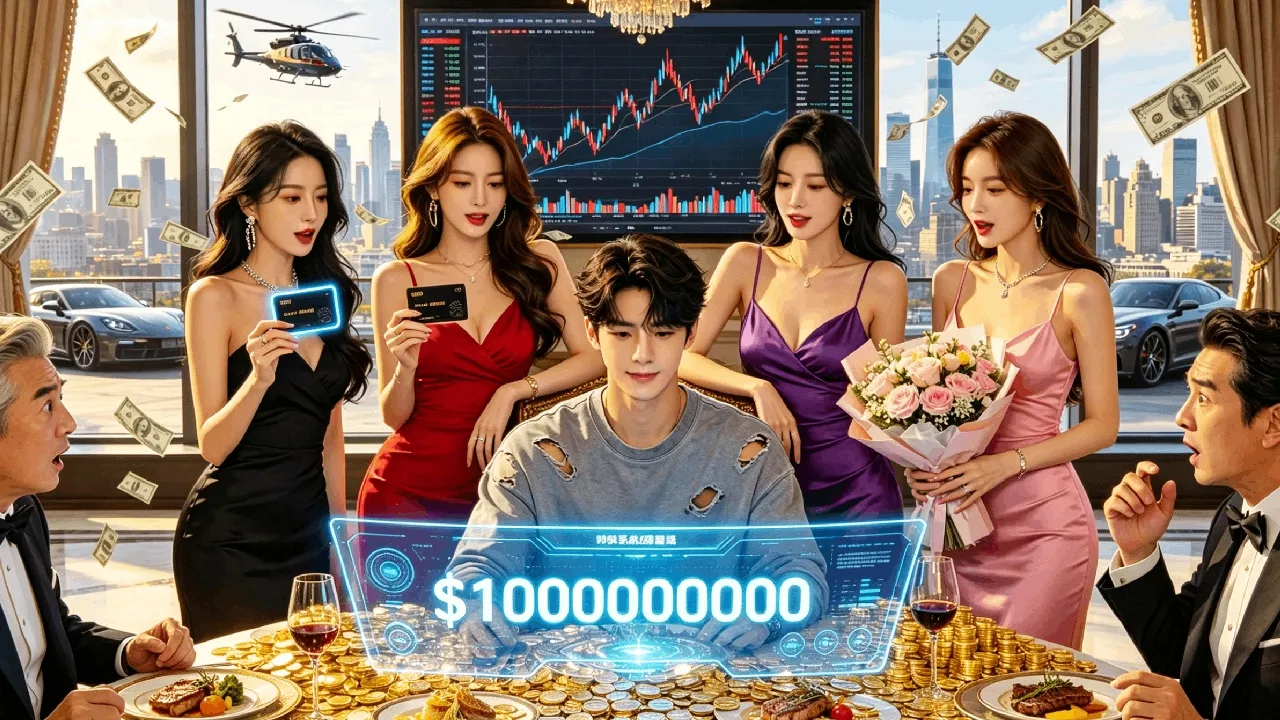 He spends all his money on crashing stocks, gets rich overnight, and women rush to marry him poster