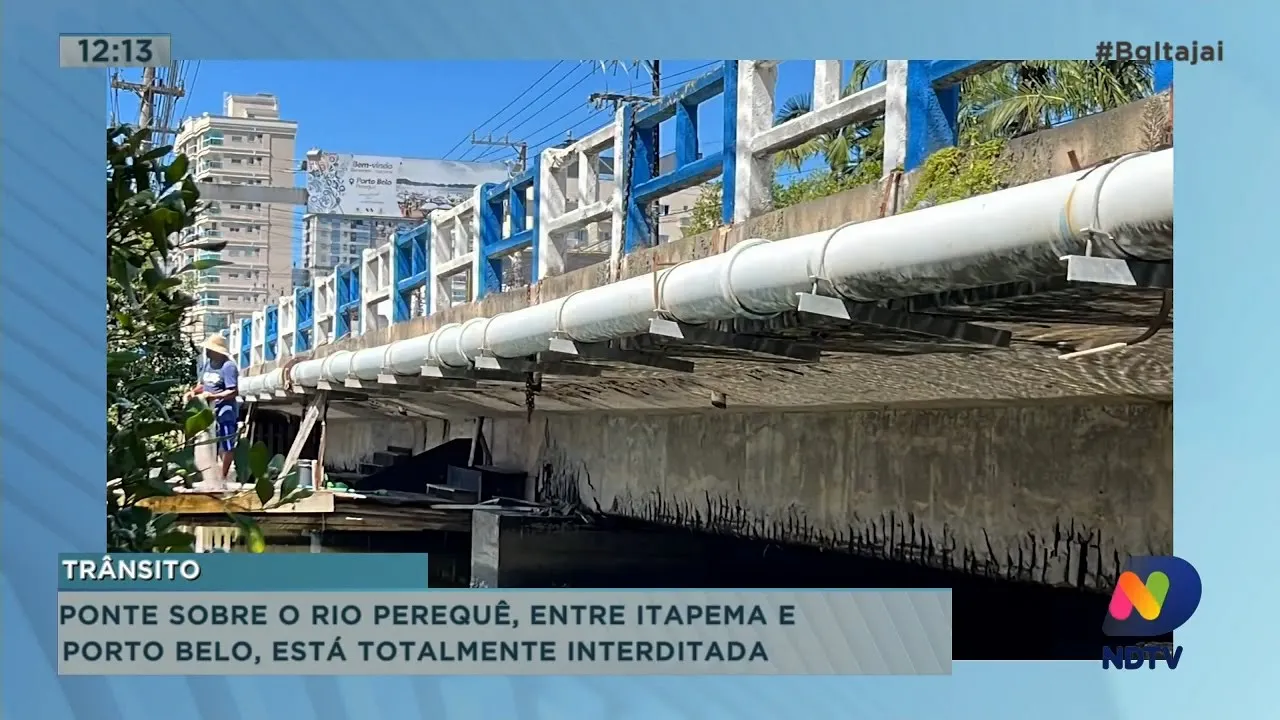 Ponte sobre o rio Perequê entre Itapema e Porto Belo está totalmente interditada