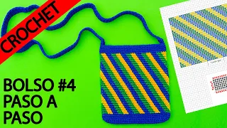 Bolso a crochet en punto bajo con diseño de franjas diagonales paso a paso