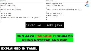 How to run Java Package program using Notepad and Command Prompt Tamil Code Screens